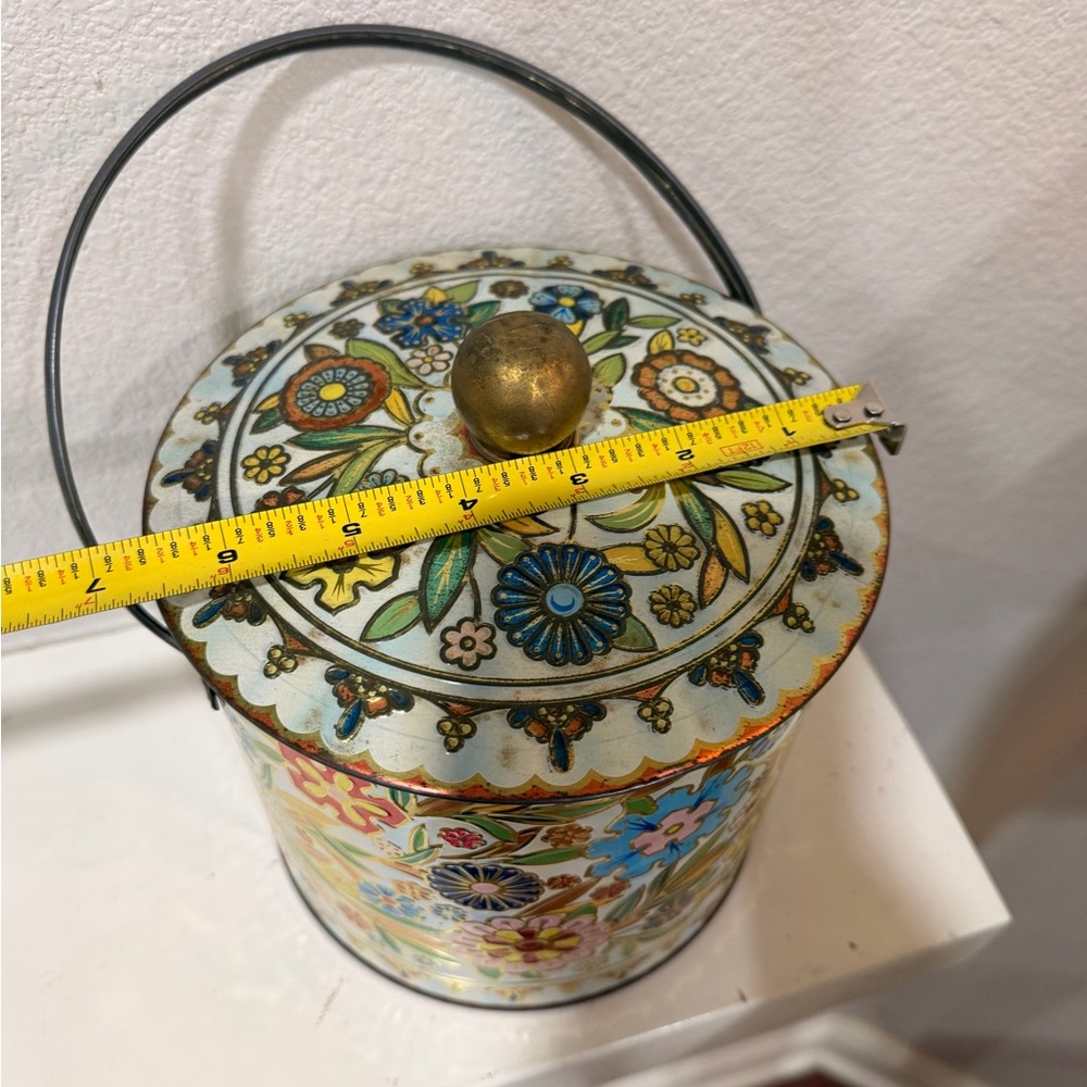 Vintage Daher Floral Tin Container England Metal Ice Bucket Style - Picture 4 of 5